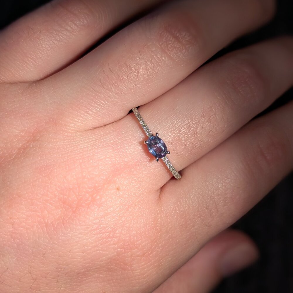 Natural Alexandrite Ring in Solid 14K White Gold with Diamond Accents - Picture 3 of 9